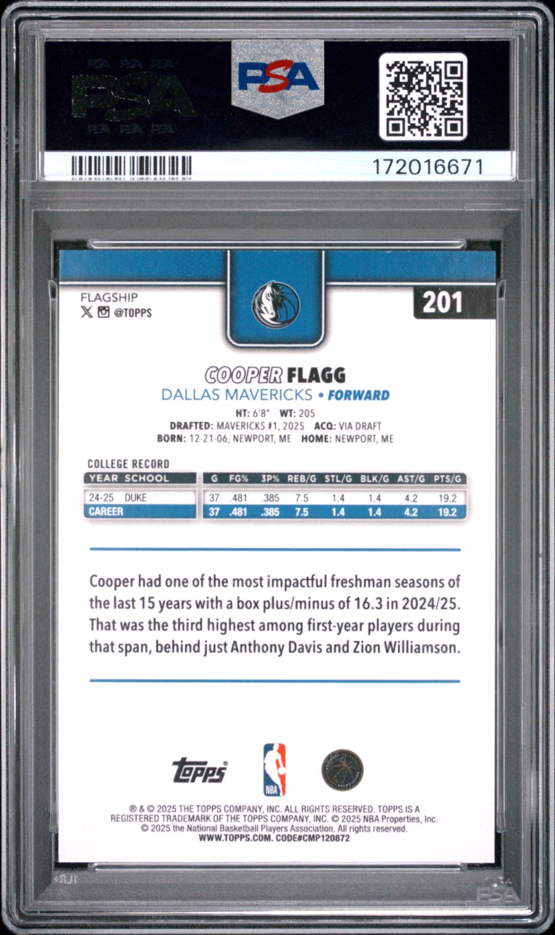 2025 Topps Cooper Flagg #201 (Crackleboard Foil) Nm-Mt 8 back