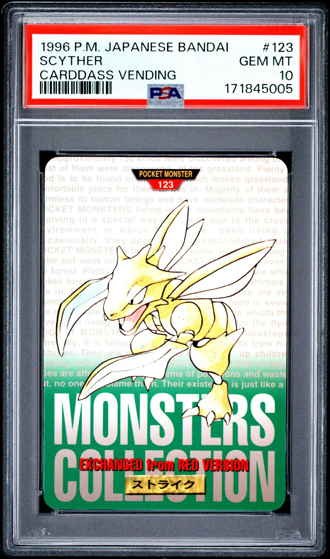 Scyther card, green version, PSA 10