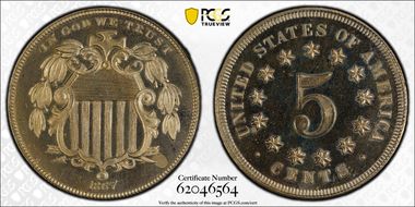 1867 5C No Rays PR64