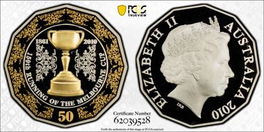 2010 50C Melbourne Cup 1861-2010 Trophy Silver PR69DCAM