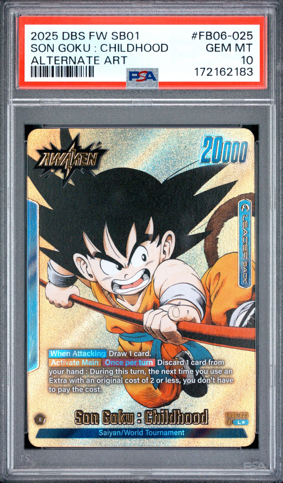 2025 Dragon Ball Super Card Game Fusion World Manga Booster 01 Son Goku : Childhood #Fb06-025 (Alternate Art) Gem Mt 10 front view - PSA graded GEM MT 10