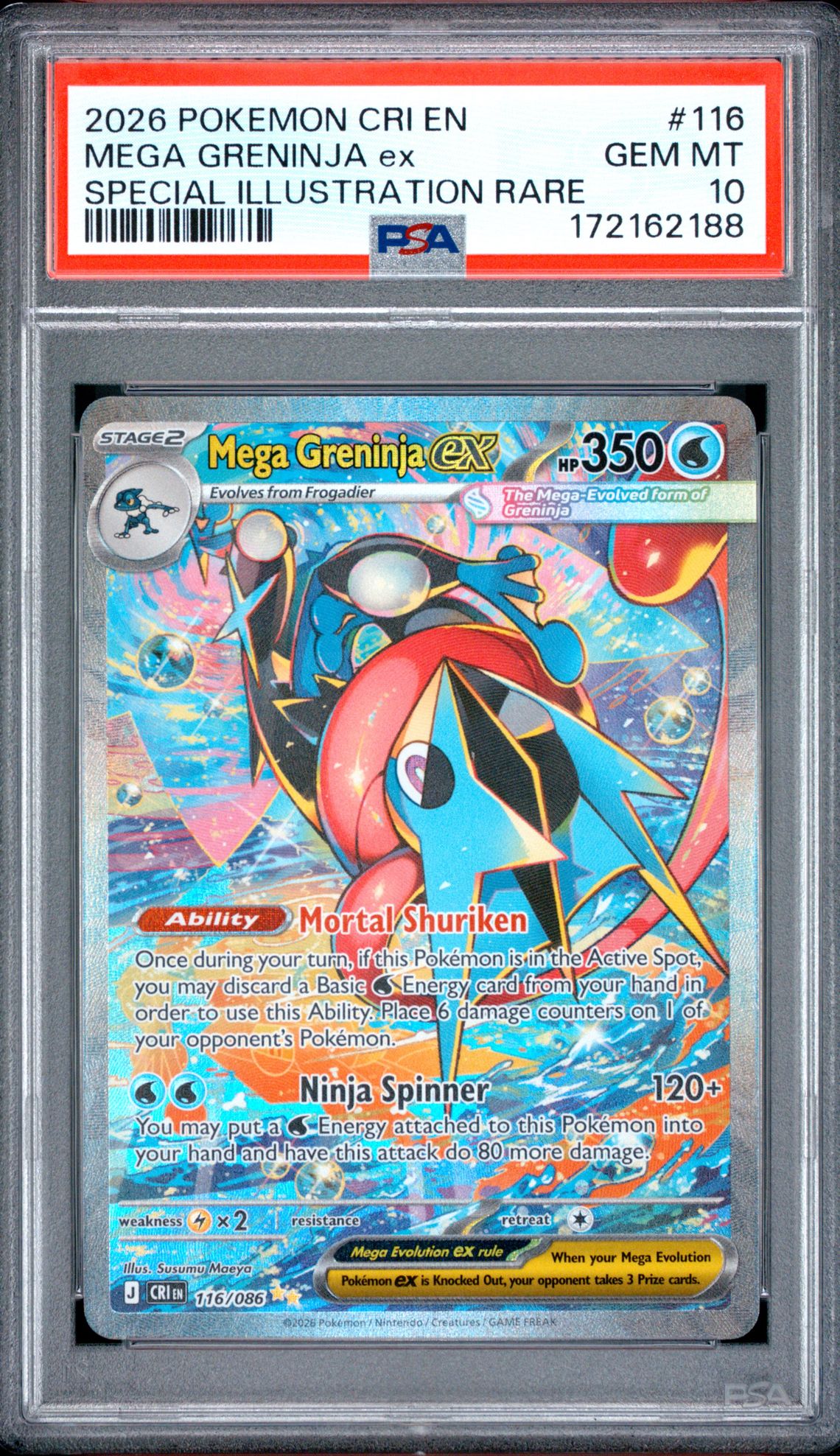 2026 Pokemon Cri En-Chaos Rising Mega Greninja Ex #116 (Special Illustration Rare) Gem Mt 10 front view - PSA graded GEM MT 10