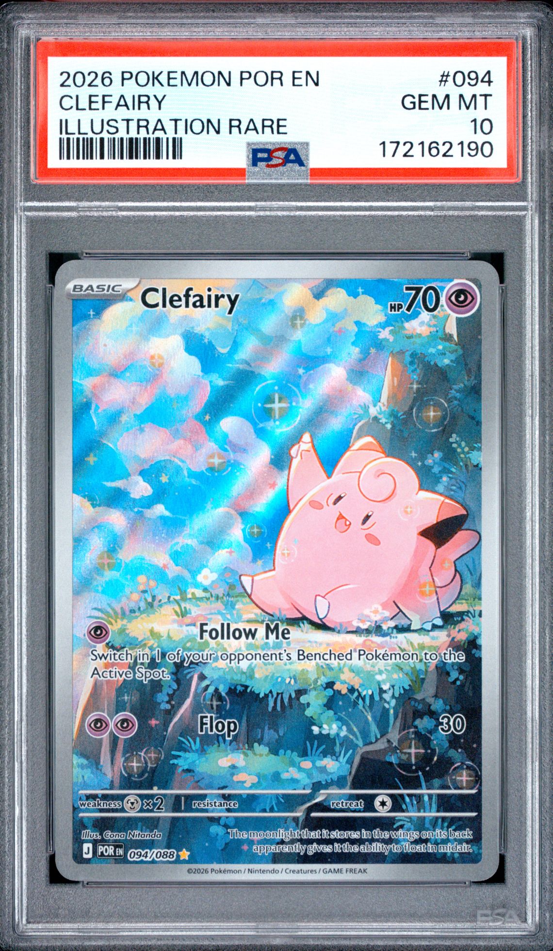 2026 Pokemon Por En-Perfect Order Clefairy #094 (Illustration Rare) Gem Mt 10 front view - PSA graded GEM MT 10