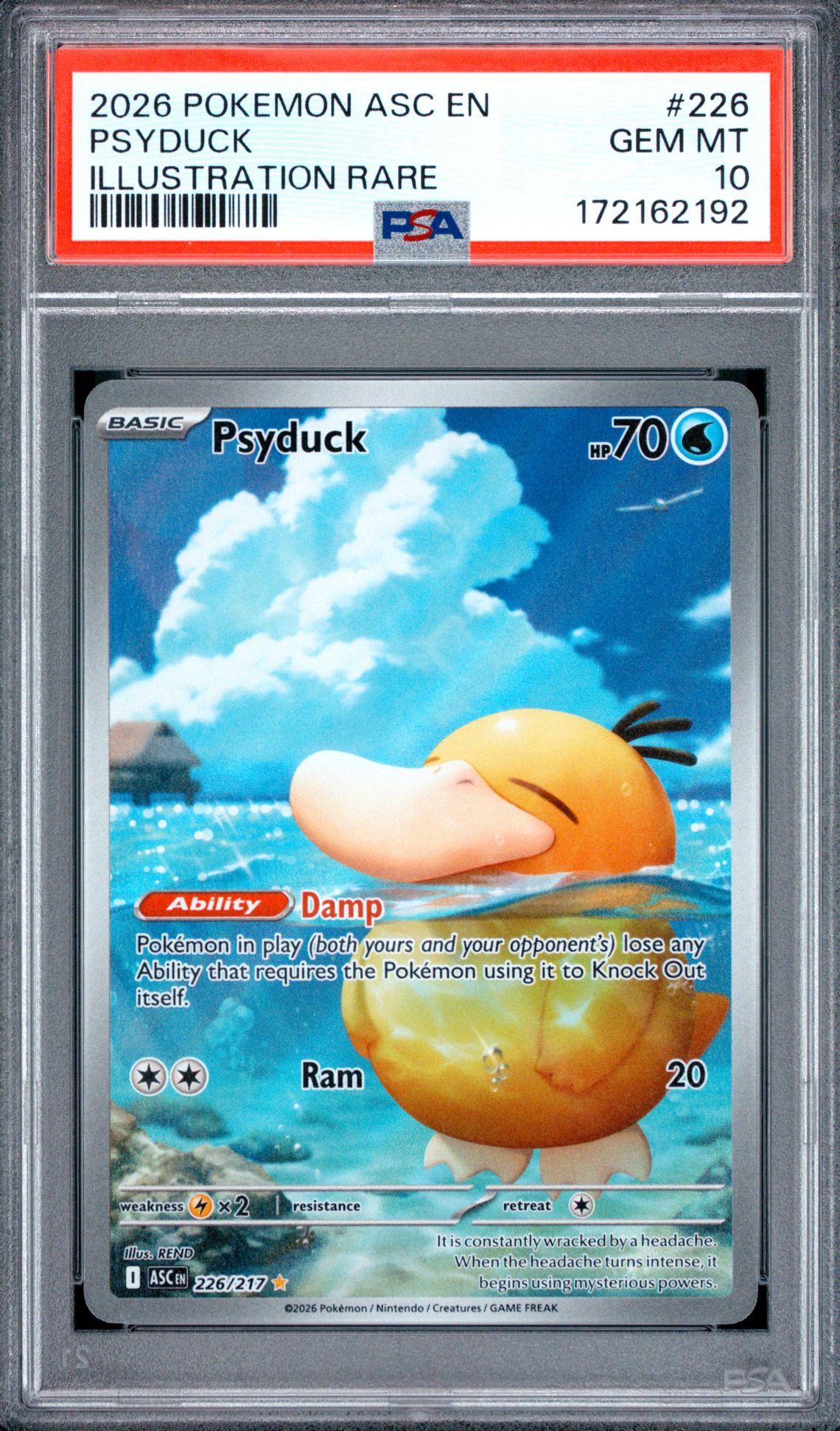 2026 Pokemon Asc En-Ascended Heroes Psyduck #226 (Illustration Rare) Gem Mt 10 front view - PSA graded GEM MT 10