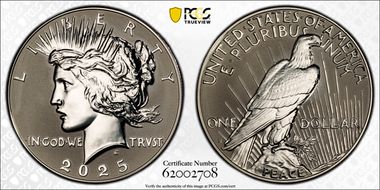 2025-S $1 Peace Dollar Rev PR Two-Coin Reverse Proof Set PR70