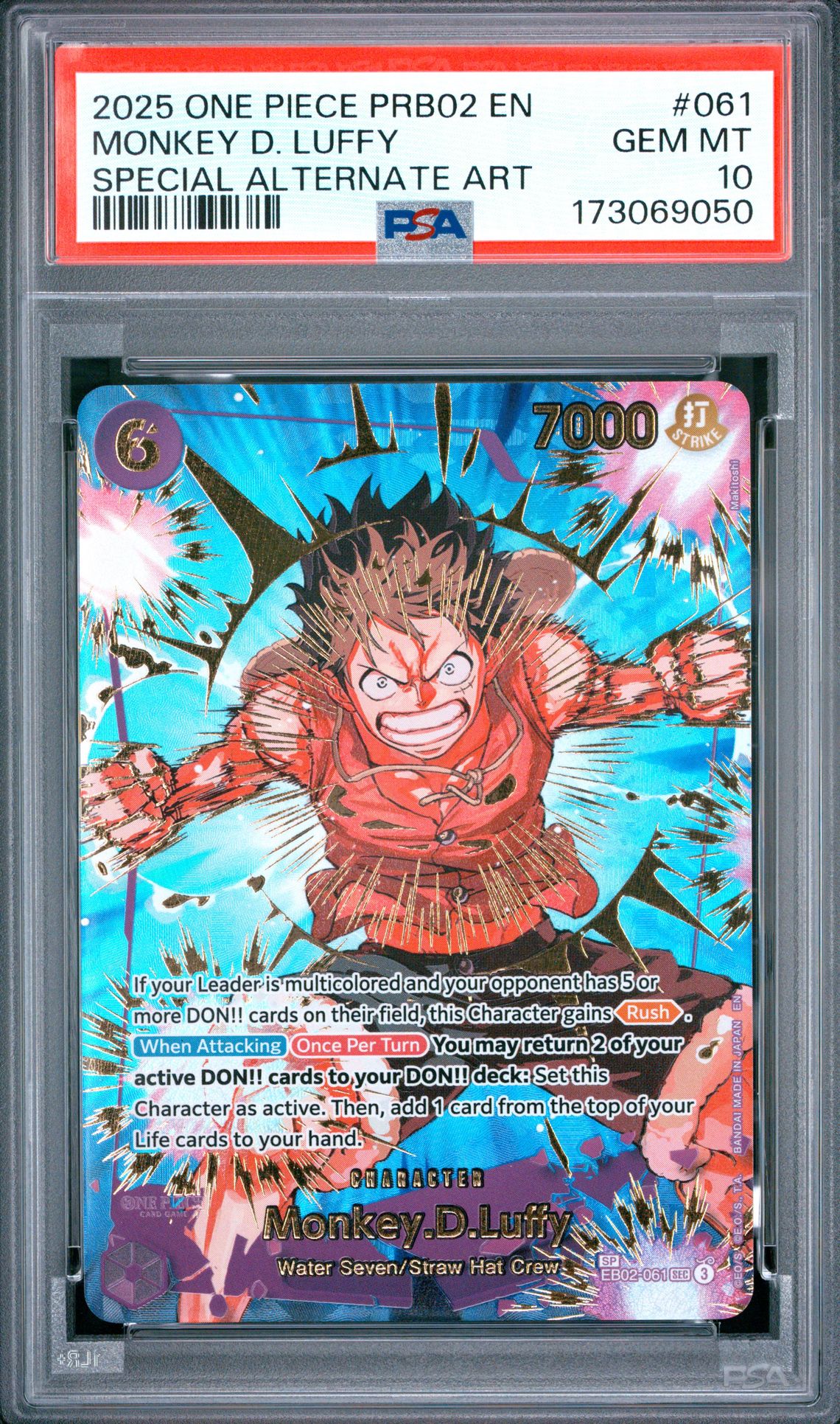 2025 One Piece Prb02-Premium Booster -One Piece Card The Best- Vol.2 Monkey D. Luffy #061 (Special Alternate Art) Gem Mt 10 front view - PSA graded GEM MT 10