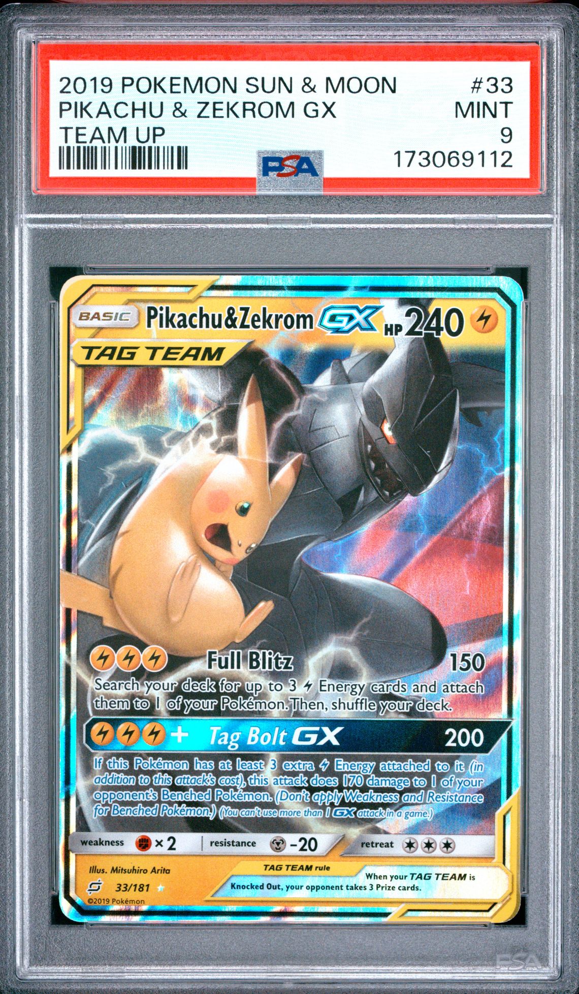 2019 Pokemon Sun & Moon Team Up Pikachu & Zekrom Gx #33 (Team Up) Mint 9 front