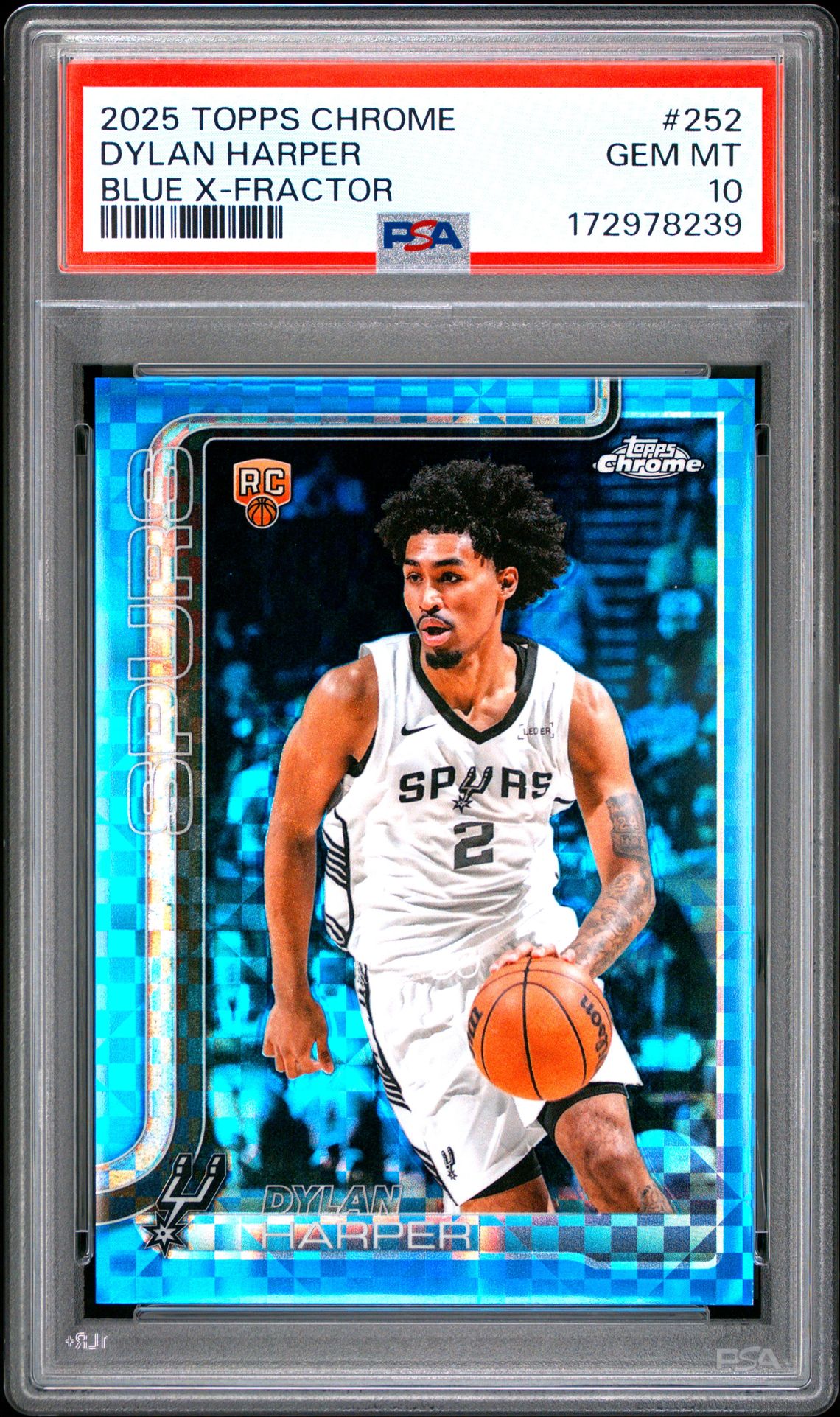 2025 Topps Chrome Dylan Harper #252 (Blue X-Fractor) Gem Mt 10 front view - PSA graded GEM MT 10