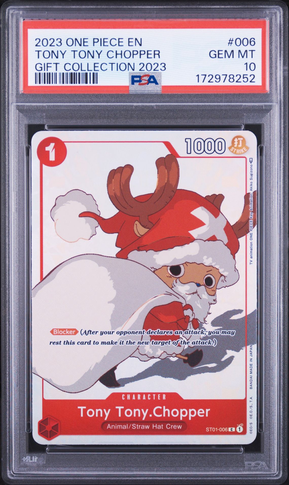2023 One Piece Gift Collection 2023 Tony Tony Chopper #006 (Gift Collection 2023) Gem Mt 10 front view - PSA graded GEM MT 10