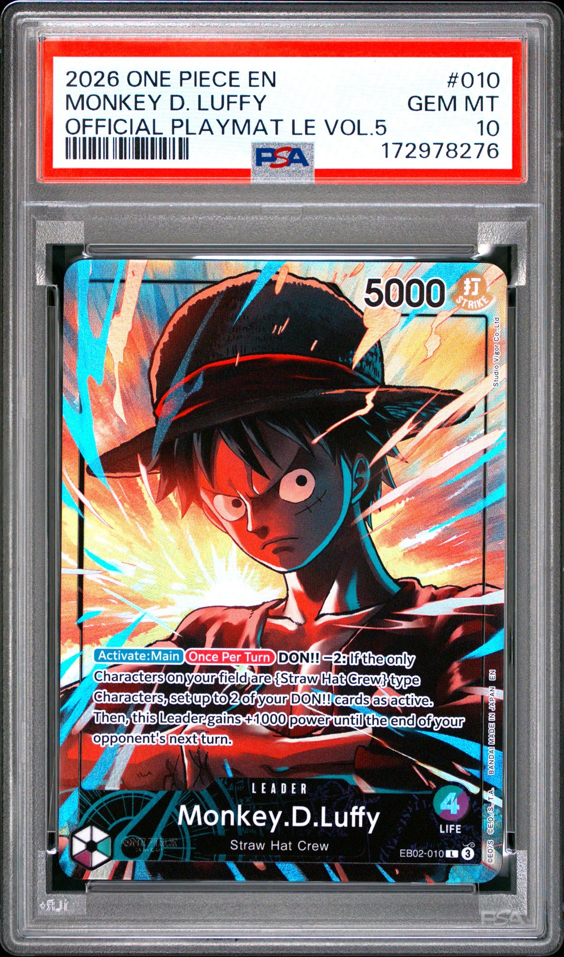 2026 ONE PIECE PROMOS MONKEY D. LUFFY OFFICIAL PLAYMAT LE VOL.5 010 GEM MT 10 front