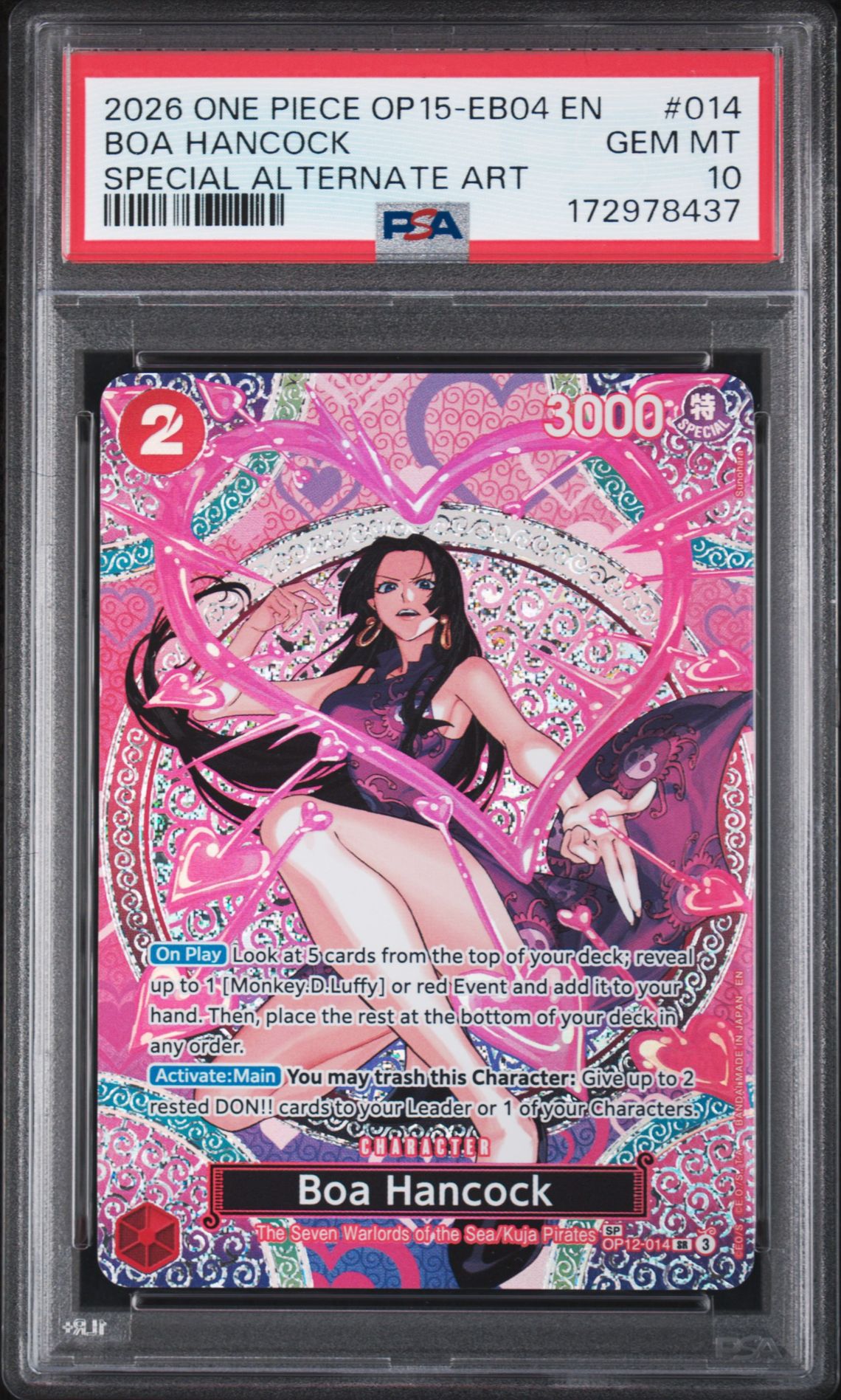2026 One Piece Op15-Eb04-Adventure On Kami's Island Boa Hancock #014 (Special Alternate Art) Gem Mt 10 front view - PSA graded GEM MT 10