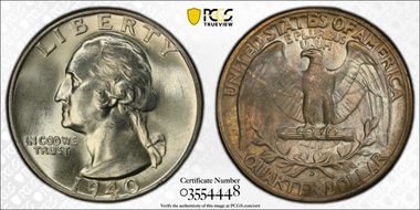 1940-D 25C FS-502, Repunched Mintmark MS66