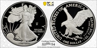 2026-W $1 Silver Eagle w/ Liberty Bell 250 Privy PR70DCAM