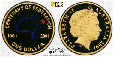 2001 $1 Centenary Colorized PR70DCAM