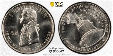 2026 25C Declaration of Independence w/ July 4th Privy - Early Find MS64