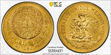 1917 20 Peso KM-478  Au AU58