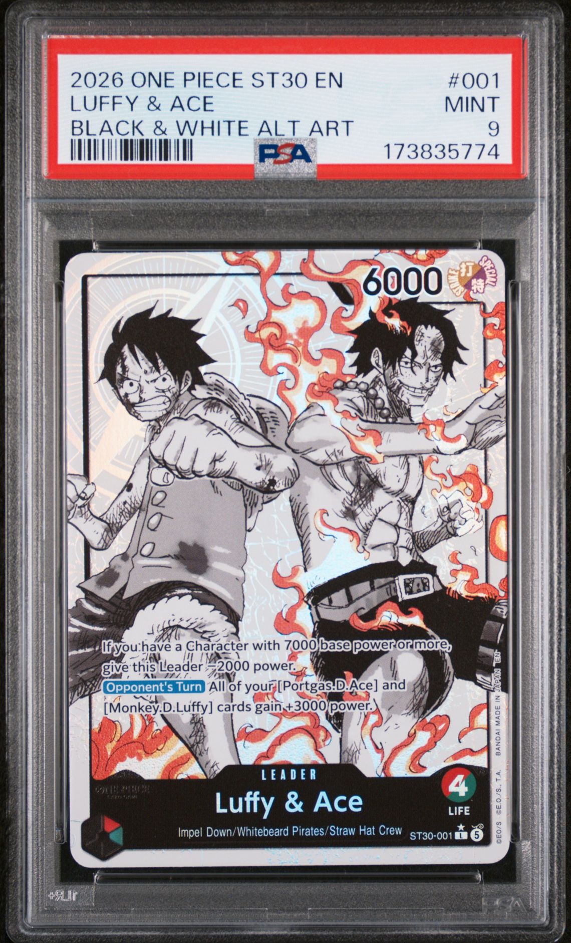 2026 One Piece St30-Starter Deck Ex Luffy & Ace Luffy & Ace #001 (Black & White Alt Art) Mint 9 front