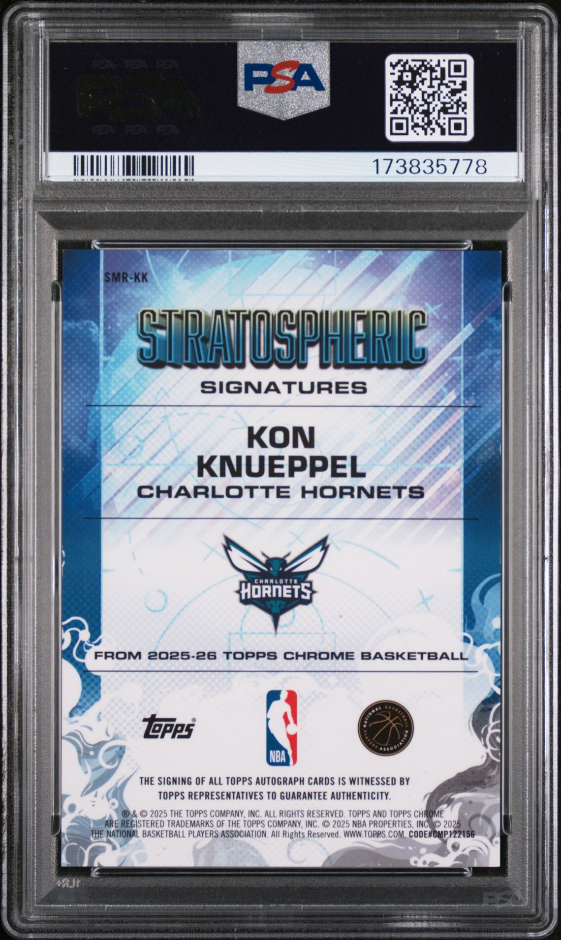2025 Topps Chrome Stratospheric Signatures Rookies Kon Knueppel #Smr-Kk (Stratospheric Sig Rk-Prp Ref) Gem Mt 10 back view - PSA certificate #173835778