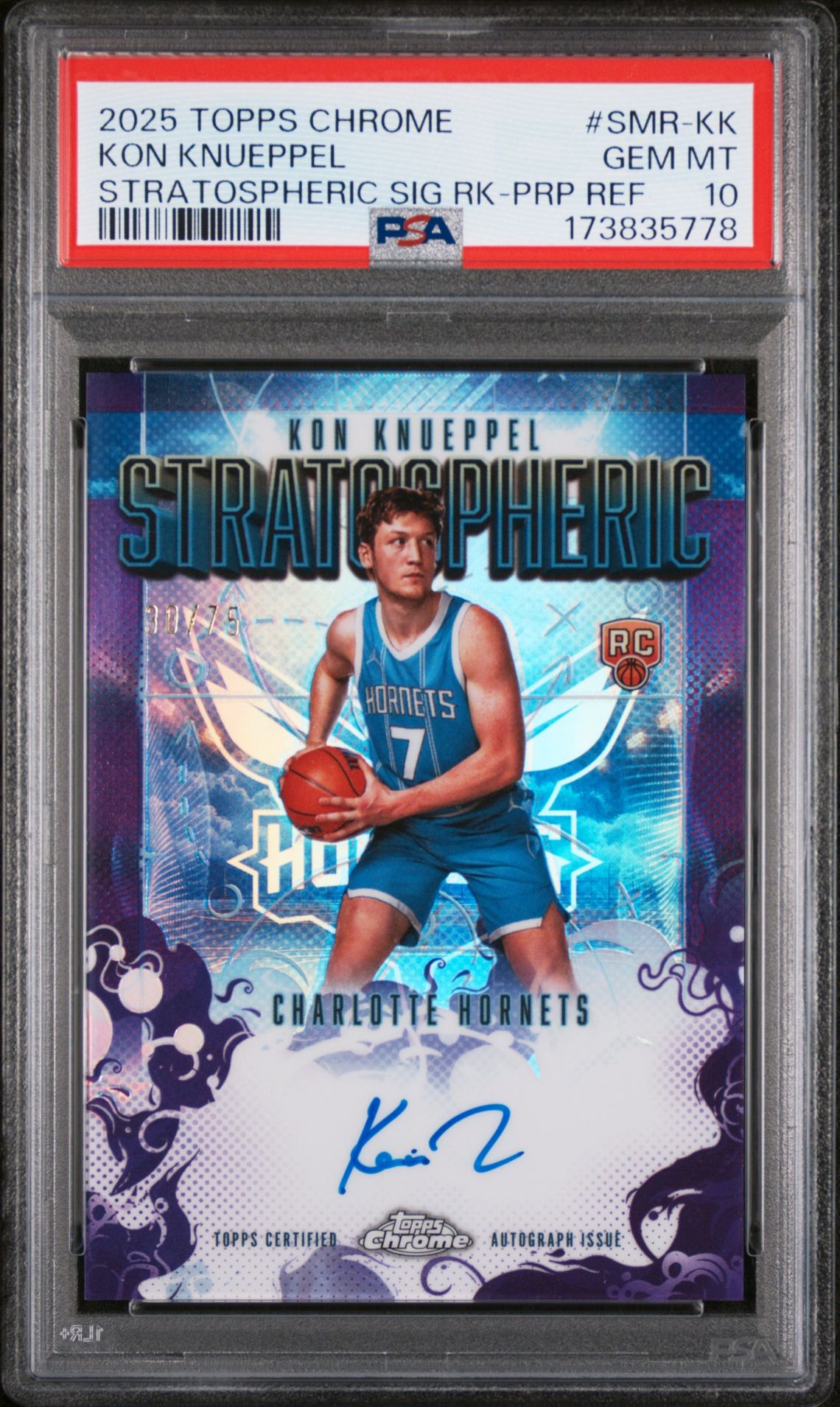 2025 Topps Chrome Stratospheric Signatures Rookies Kon Knueppel #Smr-Kk (Stratospheric Sig Rk-Prp Ref) Gem Mt 10 front view - PSA graded GEM MT 10