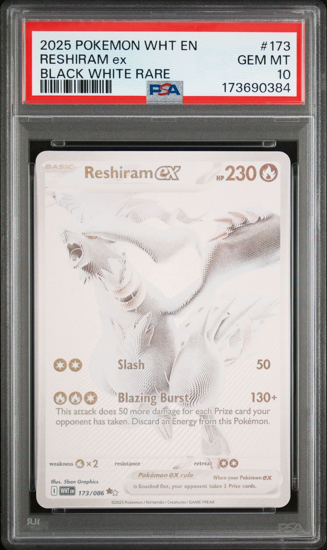 2025 POKEMON WHT EN-WHITE FLARE RESHIRAM ex BLACK WHITE RARE 173 GEM MT 10 front