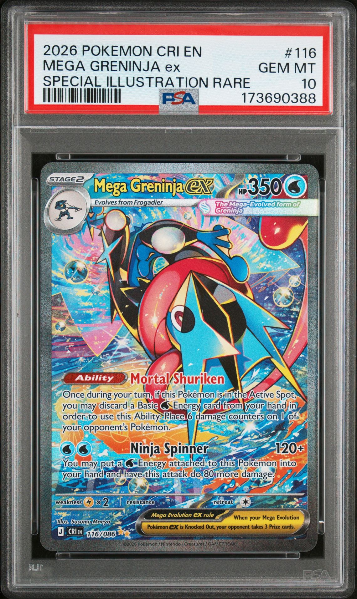 2026 Pokemon Cri En-Chaos Rising Mega Greninja Ex #116 (Special Illustration Rare) Gem Mt 10 front view - PSA graded GEM MT 10