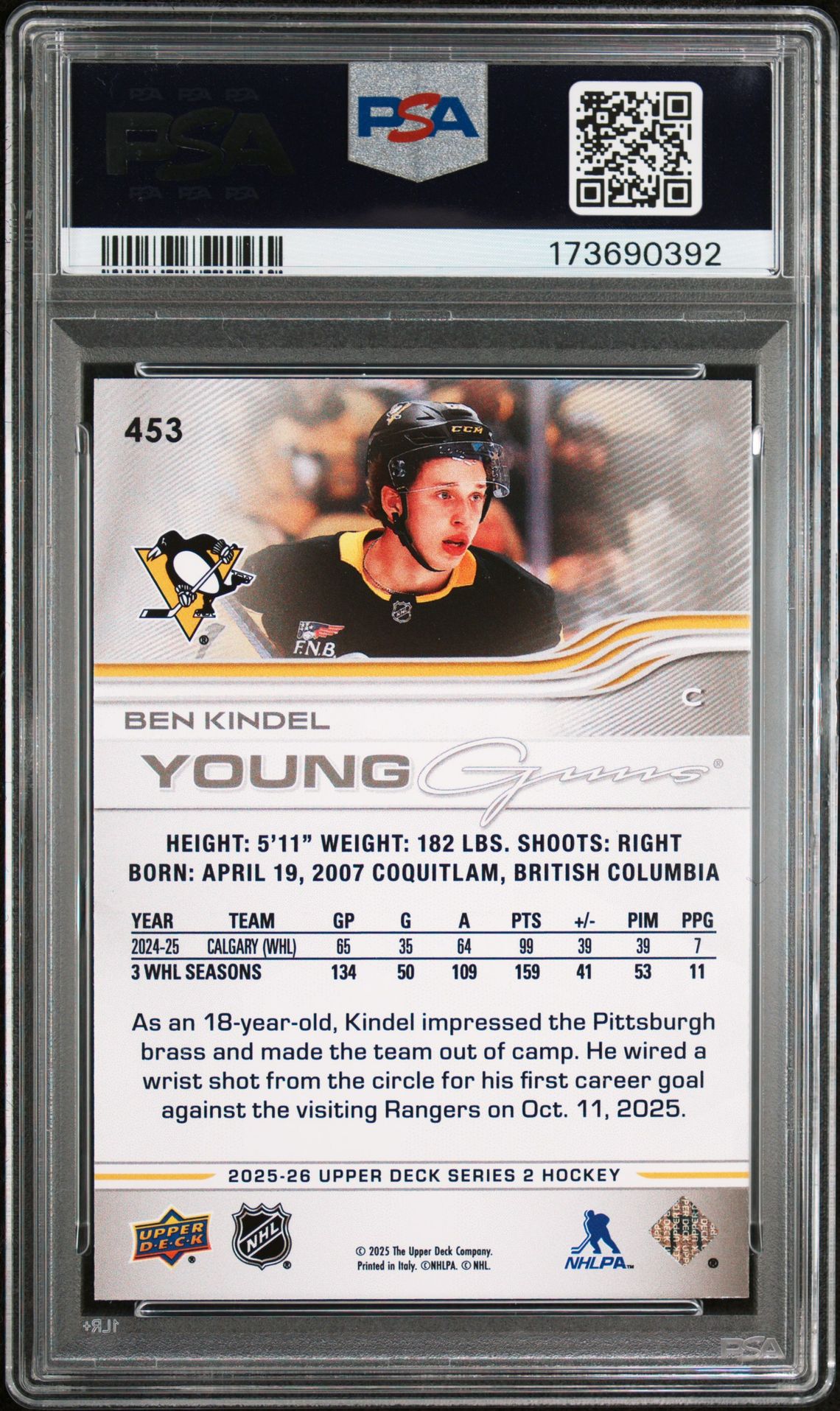 2025 Upper Deck Ben Kindel #453 Mint 9 back