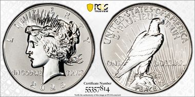 2025-S $1 Peace Dollar Rev PR Two-Coin Reverse Proof Set PR69