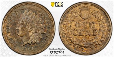 1865 1C Fancy 5 MS62BN