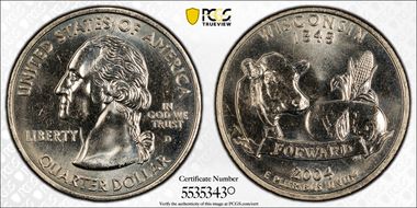 2004-D 25C Wisconsin, FS-5901 Extra Leaf High MS64