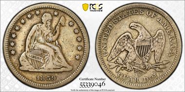 1859-O 25C VF25