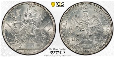 1912 Peso Caballito KM-453  Ag MS65