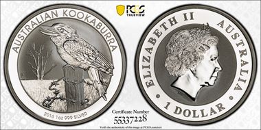2016-P $1 Kookaburra Ag MS70