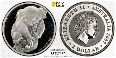 2007-P $1 Koala Ag SP67