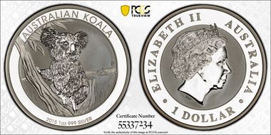 2015-P $1 Koala Ag MS70