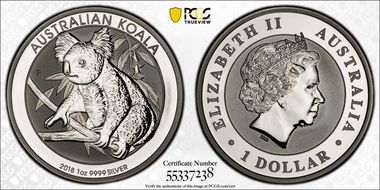 2018-P $1 Koala Ag MS70