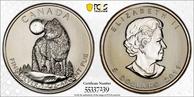 2011 $5 Timber Wolf MS69