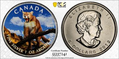 2012 $5 Cougar Colorized MS62