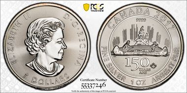 2017 $5 Voyageur 150th Ann. MS68