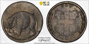 1694 Token Elephant, Hodder 2-B Betts-81, Thick Planchet XF40BN