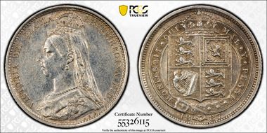 1887 6D S-3928 Shield Rev AU55