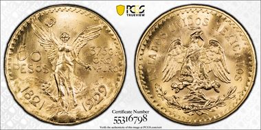 1929 50 Peso KM-481  Au MS65