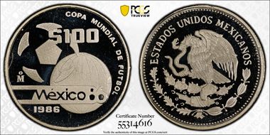 1986-Mo 100 P World Cup - Ball & Globe KM-524 Ag PR69DCAM