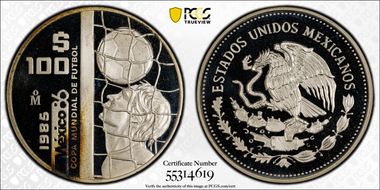 1985-Mo 100 P '86 World Cup - Goalie Save KM-505 Ag PR69DCAM