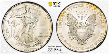 1994 $1 Silver Eagle MS66