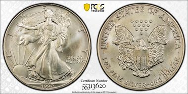 1992 $1 Silver Eagle MS66