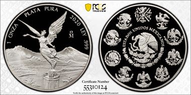 2020-Mo Onza Libertad  Ag PR70DCAM