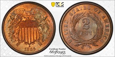 1865 2C Fancy 5 MS66+ RB