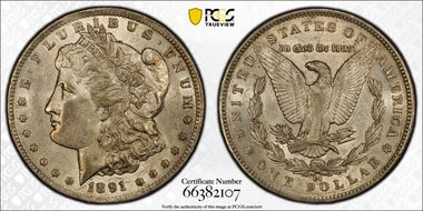 1891-CC $1 VAM 3, Spitting Eagle AU58