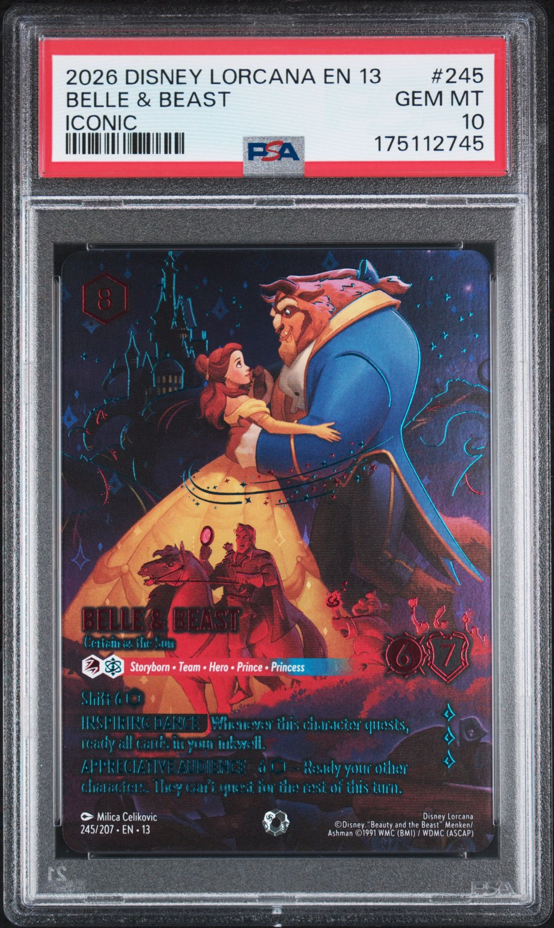 2026 Disney Lorcana En 13-Attack Of The Vine! Belle & Beast #245 (Iconic) Gem Mt 10 front view - PSA graded GEM MT 10
