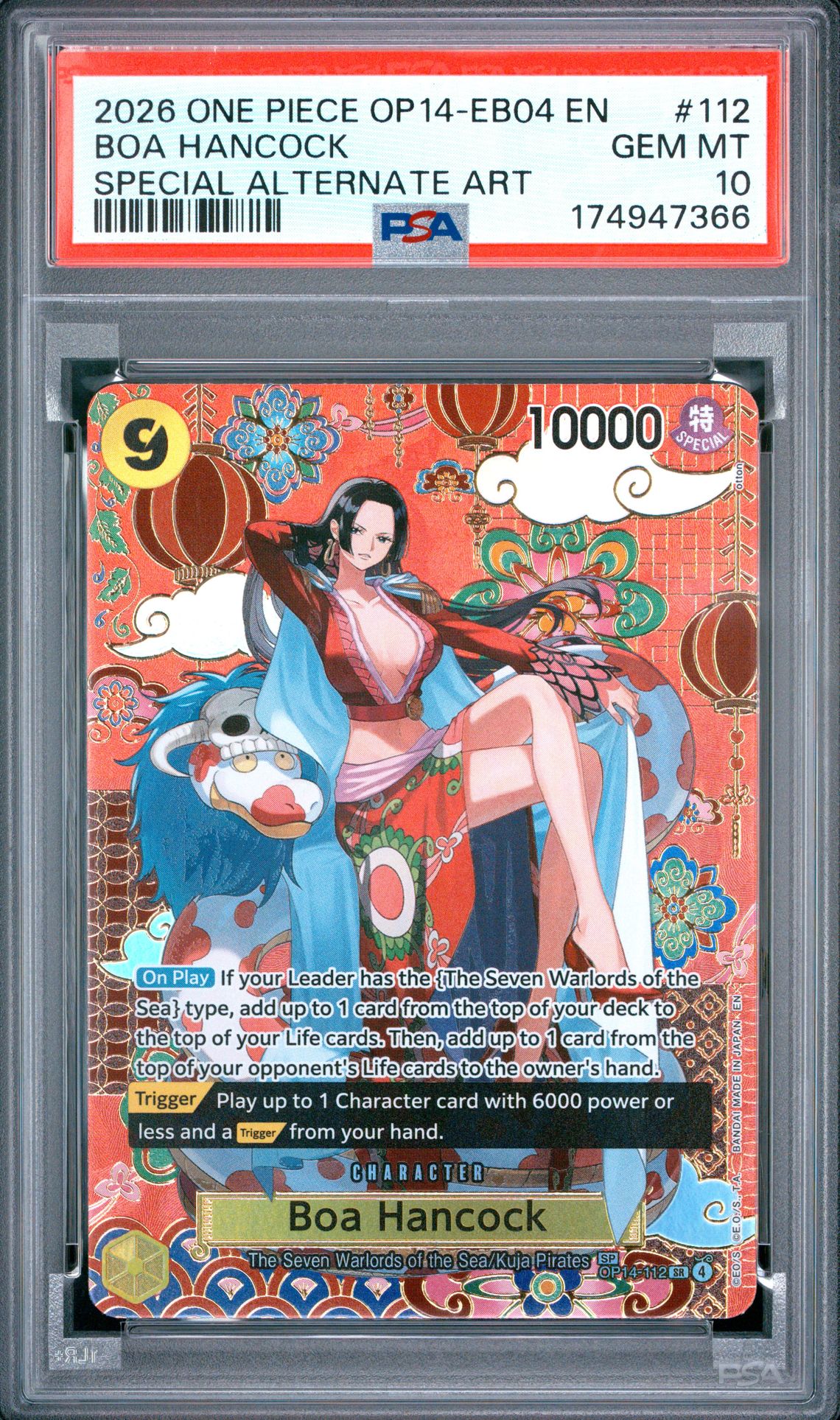 2026 One Piece Op14-Eb04-The Azure Sea's Seven Boa Hancock #112 (Special Alternate Art) Gem Mt 10 front view - PSA graded GEM MT 10
